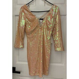 Sexy Sequin Party Dress With Iridescent Pink Shimmer & 3/4 Sleeves Venus Small